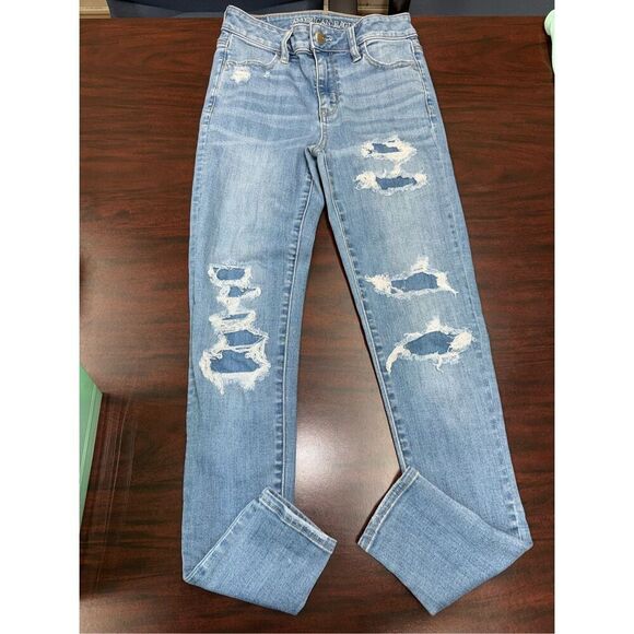 American Eagle Super Stretch X Hi-Rise Jegging Distressed Jeans Size 0 - Picture 1 of 9
